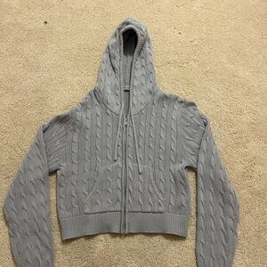 Brandy Melville Blue Cable Knit Zip Up Sweater